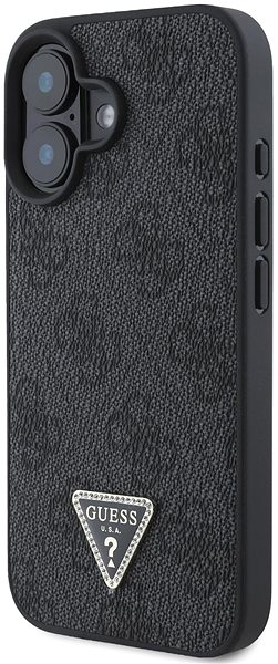 Handyhülle Guess PU 4G Strass Triangle Metal Logo Back Cover für das iPhone 16 Black ...