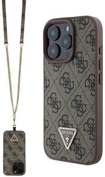 Handyhülle Guess PU 4G Strass Triangle Metal Logo Back Cover + Crossbody Strap für iPhone 16 Pro Max B ...