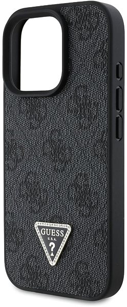 Handyhülle Guess PU 4G Strass Dreieck Metall Logo Back Cover + Crossbody Strap für iPhone 16 Pro Schwarz ...
