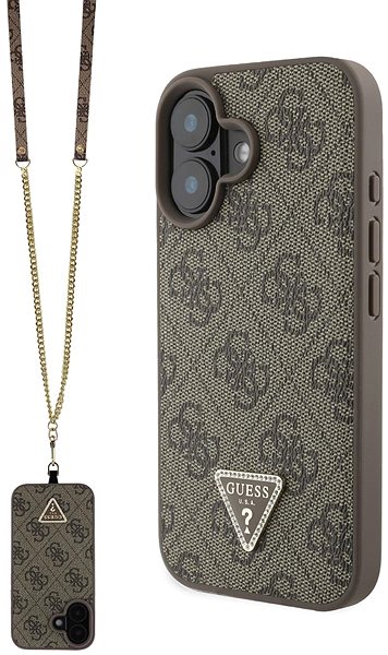 Telefon tok Guess PU 4G Strass Triangle Metal Logo + Crossbody iPhone 16 Brown tok ...