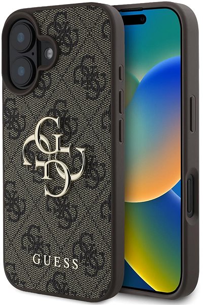 Handyhülle Guess PU 4G Metall Logo Back Cover für iPhone 16 Plus Braun ...