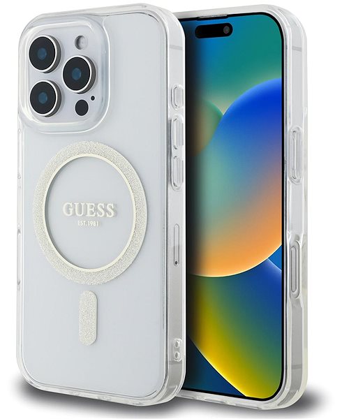 Telefon tok Guess IML Glitter Ring MagSafe iPhone 16 Pro Max átlátszó tok ...