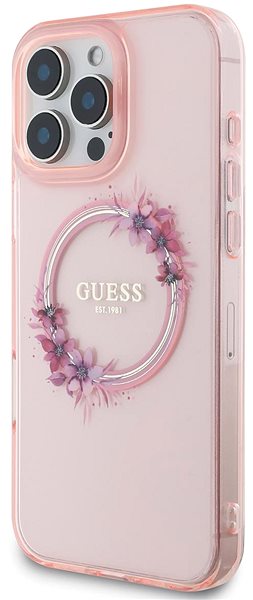 Handyhülle Guess IML Blumen Ring MagSafe Back Cover für iPhone 16 Pro Max Rosa ...