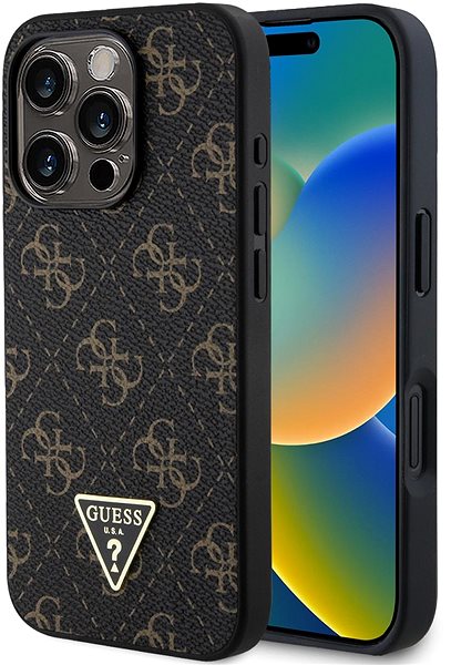Handyhülle Guess PU Leather 4G Triangle Metal Logo Back Cover für das iPhone 16 Pro Max Black ...