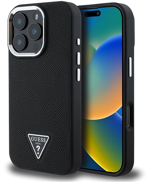 Handyhülle Guess PU Grained Triangle Logo Back Cover für das iPhone 16 Pro Max Black ...