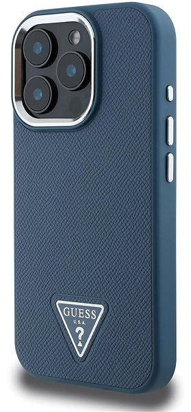 Handyhülle Guess PU Grained Triangle Logo Back Cover für das iPhone 16 Pro Blue ...