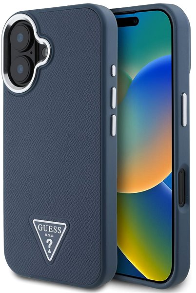 Handyhülle Guess PU Grained Triangle Logo Back Cover für iPhone 16 Blue ...