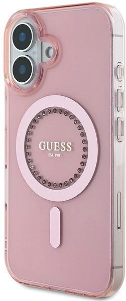 Handyhülle Guess IML Rhinestones Ring MagSafe Back Cover für das iPhone 16 Pink ...