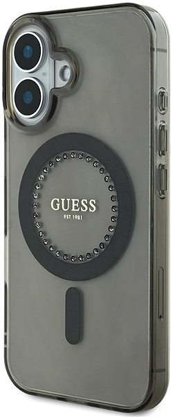 Telefon tok Guess IML Rhinestones Ring MagSafe iPhone 16 Black tok ...