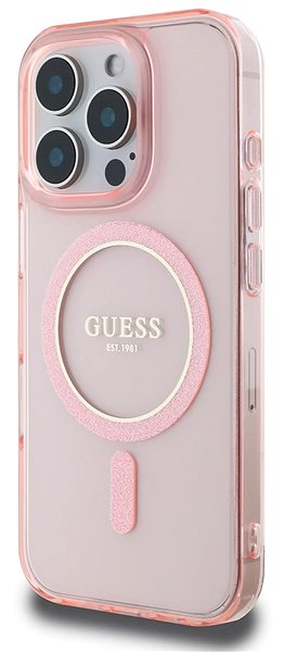 Handyhülle Guess IML Glitter Ring MagSafe Back Cover für das iPhone 16 Pro Pink ...