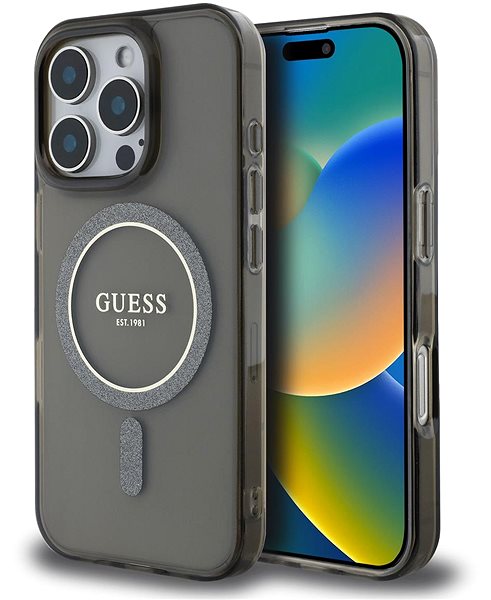 Handyhülle Guess IML Glitter Ring MagSafe Back Cover für das iPhone 16 Pro Max Black ...