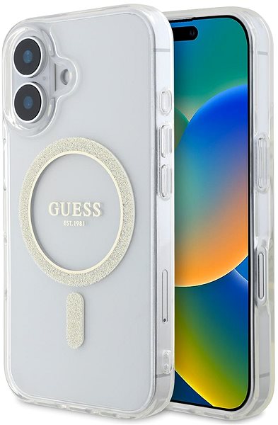 Handyhülle Guess IML Glitter Ring MagSafe Back Cover für das iPhone 16 Plus Transparent ...