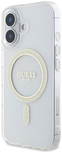 Handyhülle Guess IML Glitter Ring MagSafe Back Cover für das iPhone 16 Plus Transparent ...