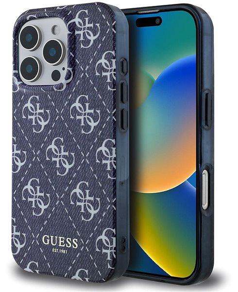 Handyhülle Guess IML Denim Effekt MagSafe Back Cover für das iPhone 16 Pro Dark Blue ...