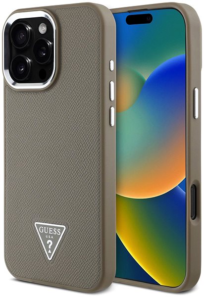 Handyhülle Guess PU Grained Triangle Logo Back Cover für iPhone 16 Pro Brown ...