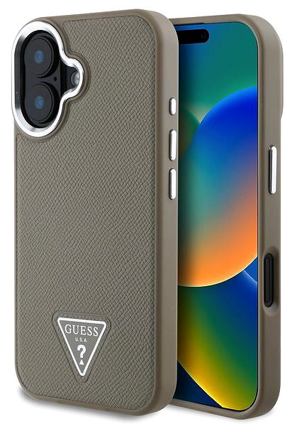 Telefon tok Guess PU Grained Triangle Logo iPhone 16 barna tok ...