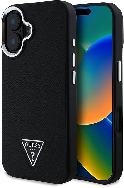 Handyhülle Guess PU Grained Triangle Logo Back Cover für iPhone 16 Black ...