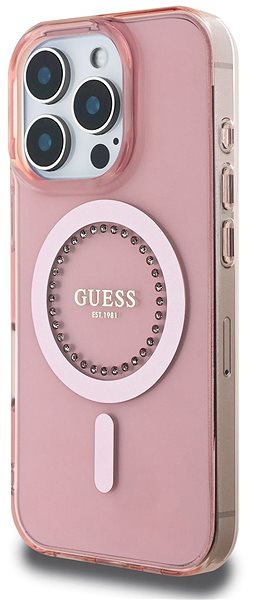 Handyhülle Guess IML Rhinestones Ring MagSafe Rückabdeckung für iPhone 16 Pro Max Pink ...