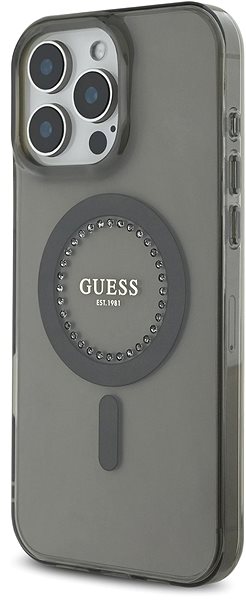 Handyhülle Guess IML Rhinestones Ring MagSafe Back Cover für iPhone 16 Pro Black ...
