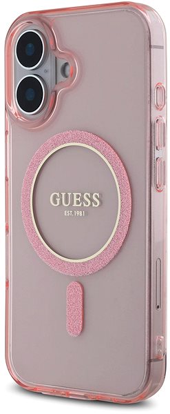 Telefon tok Guess IML Glitter Ring iPhone 16 rózsaszín MagSafe tok ...