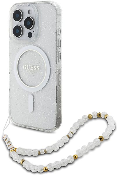 Telefon tok Guess IML Glitter Beads Strap iPhone 16 Pro Max átlátszó MagSafe tok ...