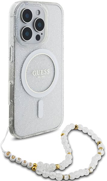 Telefon tok Guess IML Glitter Beads Strap iPhone 16 Pro Max átlátszó MagSafe tok ...