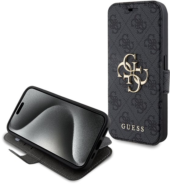 Puzdro na mobil Guess PU 4G Metal Logo Book Puzdro pre iPhone 15 Pro Max Grey ...