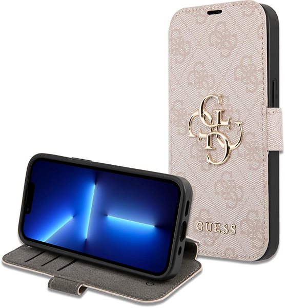 Mobiltelefon tok Guess PU 4G Metal Logo Book iPhone 15 Pro Max rózsaszín tok ...