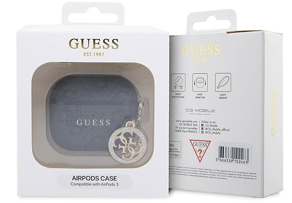 Headphone Case Guess 4G Script PC/PU Charm Case for AirPods 3 Black ...