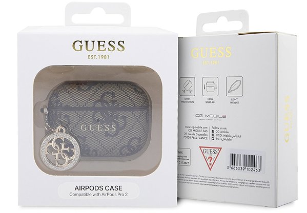 Headphone Case Guess 4G Script PC/PU Charm Case for AirPods Pro 2 Brown ...