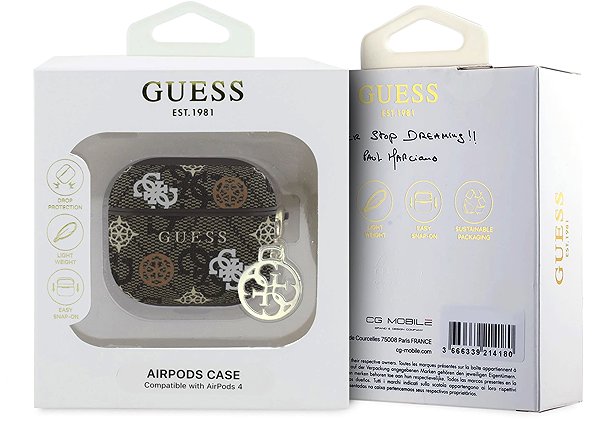 Kopfhörer-Hülle Guess PU 4G Peony Charm Case für AirPods 4 Brown ...