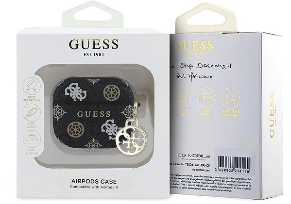 Kopfhörer-Hülle Guess PU 4G Peony Charm Case für AirPods 4 Black ...