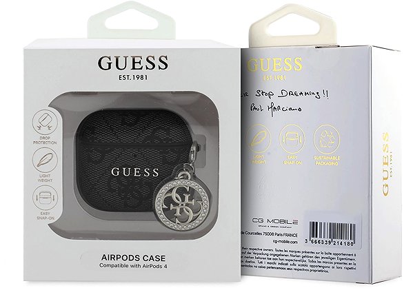 Headphone Case Guess 4G Script PC/PU Charm Case for AirPods 4 Black ...