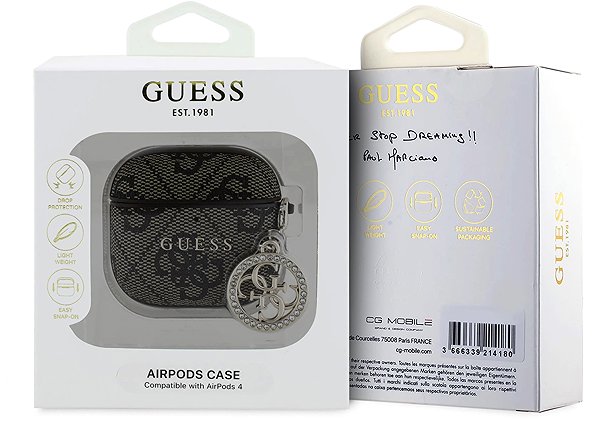 Headphone Case Guess 4G Script PC/PU Charm Case for AirPods 4 Brown ...