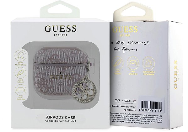 Headphone Case Guess 4G Script PC/PU Charm Case for AirPods 4 Pink ...