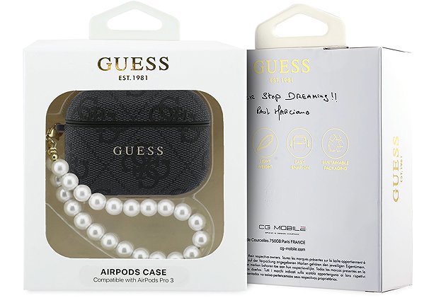 Headphone Case Guess PU 4G Classic Logo Pearl Strap Case for AirPods Pro 3 Black ...