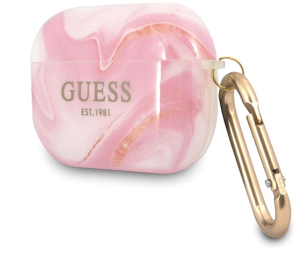 Kopfhörer-Hülle Guess TPU Shiny Marble Hülle für Apple Airpods Pro pink Seitlicher Anblick
