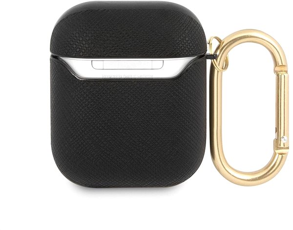 Headphone Case Guess Saffiano PC/PU Metal Logo Case for Apple Airpods 1/2, Black Back page
