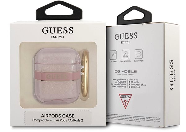 Kopfhörer-Hülle Guess TPU Printed Stripe Cover für Apple Airpods 1/2 Pink Verpackung/Box
