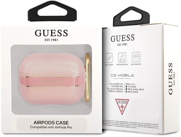 Fülhallgató tok Guess TPU Printed Stripetok Apple Airpods Pro-hoz, Pink Csomagolás/doboz
