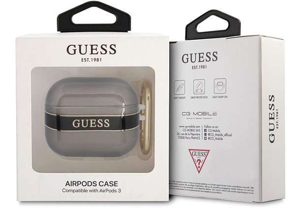 Kopfhörer-Hülle Guess TPU Printed Stripe Cover für Apple Airpods 3 Black Verpackung/Box