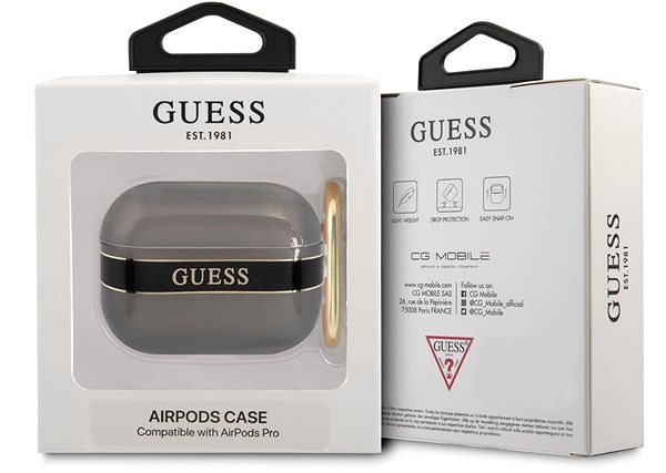 Fülhallgató tok Guess TPU Printed Stripe tok Apple Airpods Pro-hoz, Black Csomagolás/doboz