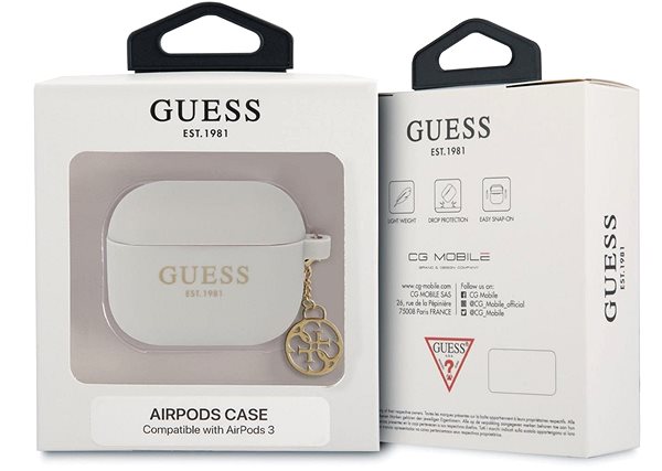 Fülhallgató tok Guess 4G Charms Szilikon tok az Apple Airpods 3-hoz Grey Csomagolás/doboz