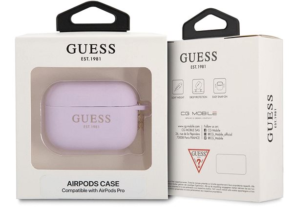Fülhallgató tok Guess 4G Charms Szilikon tok az Apple Airpods Pro-hoz Purple Csomagolás/doboz