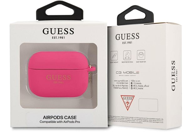Kopfhörer-Hülle Guess 4G Charms Silikoncover für Apple Airpods Pro Fuchsia Verpackung/Box