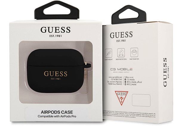 Fülhallgató tok Guess 4G Charms Szilikon tok az Apple Airpods Pro-hoz Black Csomagolás/doboz