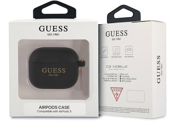 Fülhallgató tok Guess 4G Charms Apple Airpods 3 Black szilikon tok Csomagolás/doboz