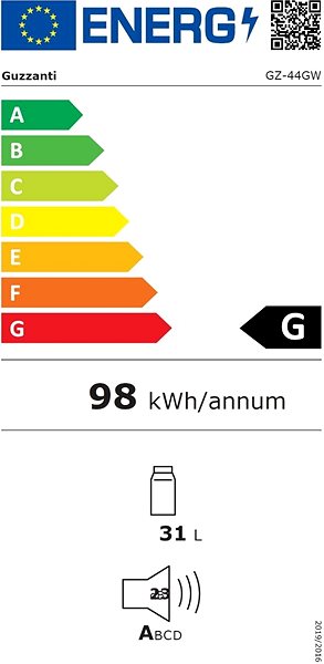 Hűtővitrin GUZZANTI GZ 44GW Energia címke