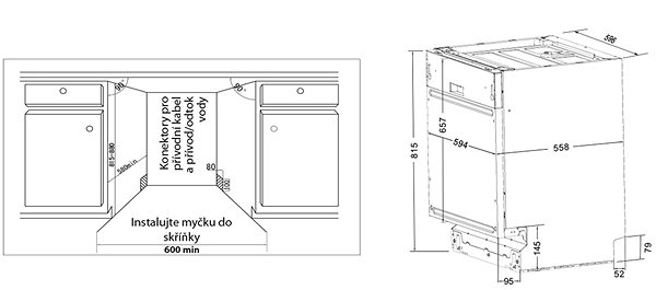 Vstavaná umývačka riadu GUZZANTI GZ 8705A Technický nákres
