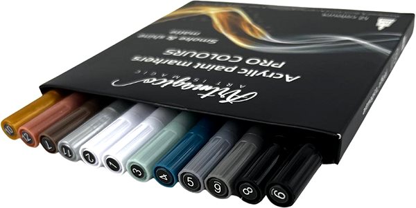 Popisovač Artmagico Pro Smoke and Shine akrylové fixky, čierno-biele a metalické odtiene, 12 ks ...